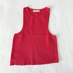 Anthropologie Knit Tank Top Womens Medium Pink Sleeveless Asymmetrical Cut Hem